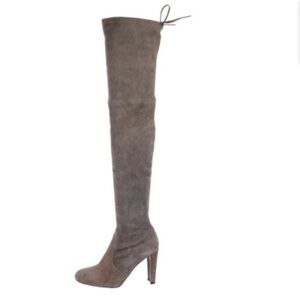 Stuart Weitzman Highland Over the Knee Suede Topo Boots Taupe Gray 37